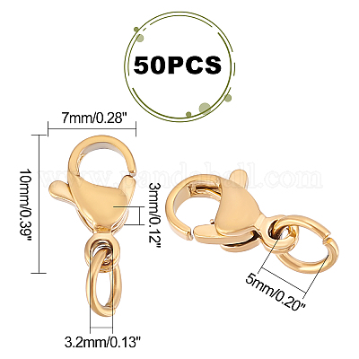 50 PCS Lobster Clasp Claw Swivel Clasps Beads Spacers Jewelry Making  Findings Hooks Ends Necklace Bracelet Connector Fastener Accessories (Gold,  10mm)