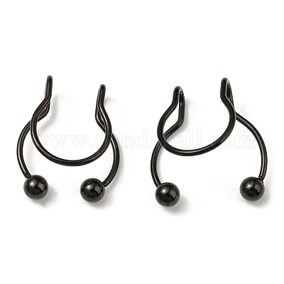 304 Stainless Steel Clip on Nose Rings, Wire Wrap No Piercing Nose Rings,  Electrophoresis Black, 15x13x4.5mm