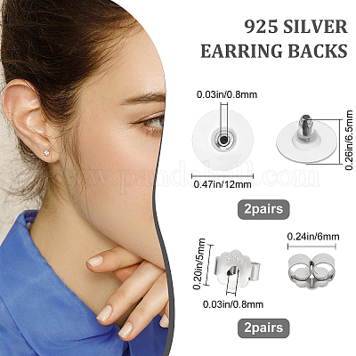 Silicone Encased Sterling Silver Earring Back Secure Pierced Earring Backs  for Sensitive Skin 