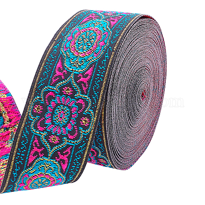 PandaHall 7 Yard 1.2inch Vintage Jacquard Ribbon Emobridered Woven Ribbon Fabric Trim Fringe for DIY Clothing Accessories Embellishment Decorations SRIB-WH0007-02D-1