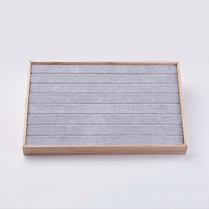 立方体木製リングディスプレイ  ベルベットで覆われた  ライトグレー  35x24x3.1cm RDIS-K002-01-1