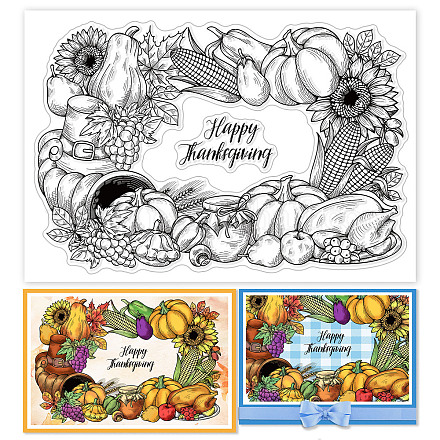 GLOBLELAND Thanksgiving Words Clear Stamps Autumn Harvest Wreath Silicone Clear Stamp Seals for Cards Making DIY Scrapbooking Photo Journal Album Decoration DIY-WH0167-56-992-1