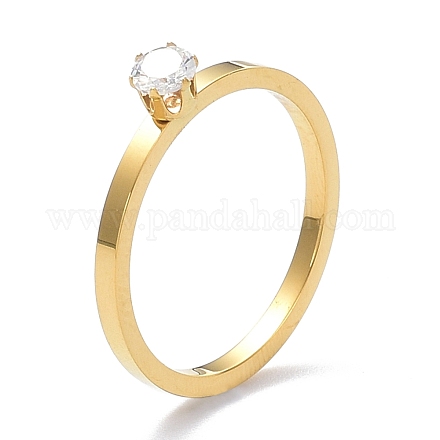 イオンプレーティング（ip）304ステンレスフィンガー指輪  クリスタルラインストーン付き  ゴールドカラー  usサイズ6~8（16.5~18.1mm） RJEW-J071-13-G-1