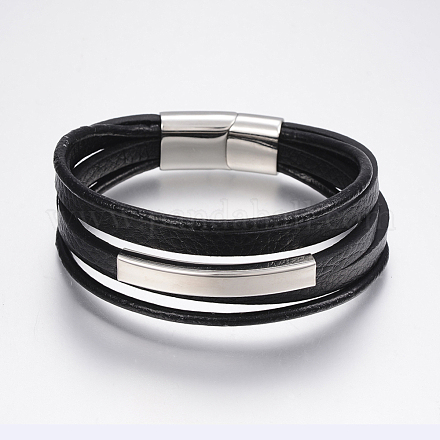 Men's Braided Leather Cord Multi-strand Bracelets BJEW-P198-06-1