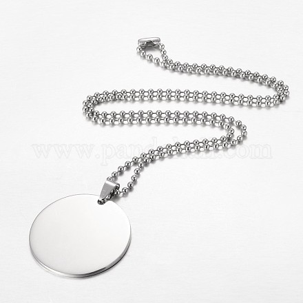 Flat Round Stainless Steel Pendant Necklaces NJEW-JN01229-1