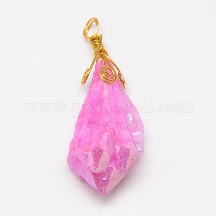 Electroplate Golden Wire Wrapped Gemstone Natural Rough Raw Crystal Pendants G-L133-08C-1