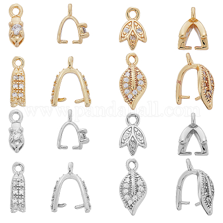 SUPERFINDINGS 16Pcs Brass Pinch Clip Bail Clasp 8 Style Cubic Zirconia Ice Pick Pinch Bails Gold Platinum Plated Bail Clasp for DIY Jewelry Making Pin: 0.7mm ZIRC-FH0001-32-1
