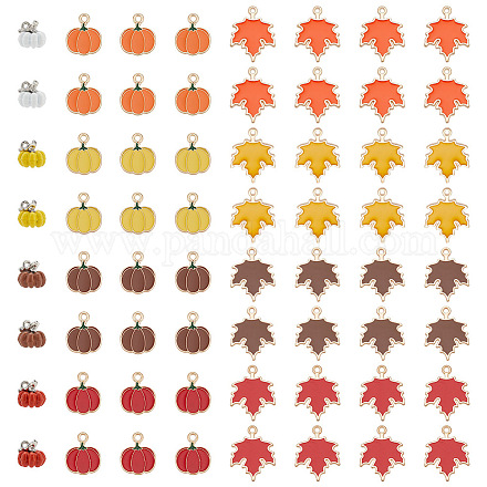 OLYCRAFT 64pcs 12 Styles Maple Leaf Pendants Fall Pumpkin Charms Autumn Theme Alloy Enamel Charm Pendants 3D Pumpkin Pendant for Thanksgiving Halloween DIY Bracelet Necklace Earrings Jewelry Making ENAM-OC0001-14-1