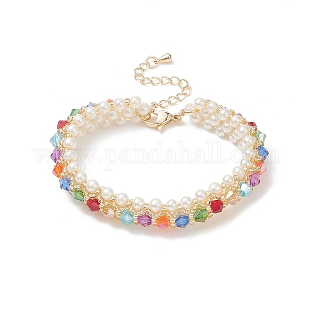 Glass Imitation Pearl & Bicone Beaded Bracelets BJEW-MZ00035-02-1