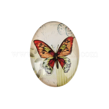 Schmetterling bedruckte Glas ovale Cabochons X-GGLA-N003-13x18-C21-1