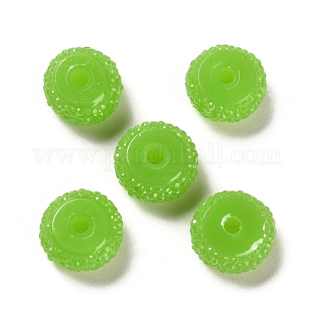 オペーク樹脂ビーズ  テクスチャーロンデル  芝生の緑  12x7mm  穴：2.5mm RESI-B020-07N-1
