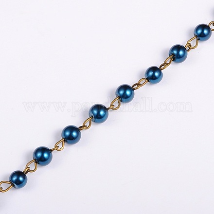 Handmade Round Glass Pearl Beads Chains for Necklaces Bracelets Making AJEW-JB00035-06-1