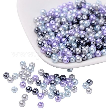 Mix nacrées perles perles de verre gris-argent HY-PH0006-4mm-13-1
