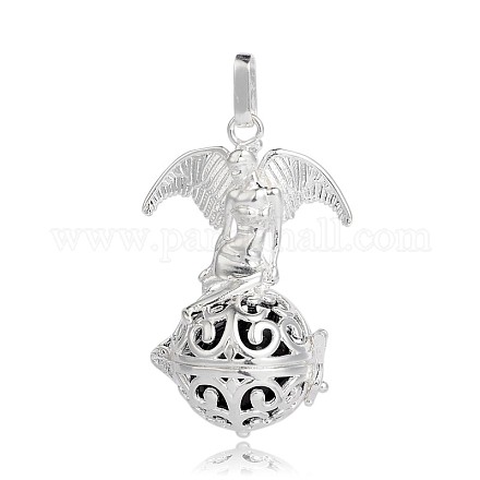 Silver Color Plated Brass Hollow Round Cage Pendants KK-J248-10S-1
