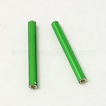 Lime Green Silver-Lined Round Hole Glass Bugle Beads X-SEED-J002-01-1
