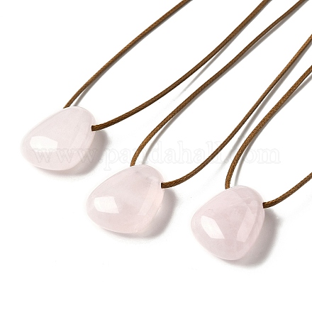 Natural Rose Quartz Triangle Pendant Necklace with Waxed Cord for Women NJEW-G093-01G-1