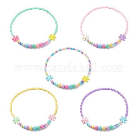 Цветочные непрозрачные акриловые эластичные детские ожерелья NJEW-JN03973-1