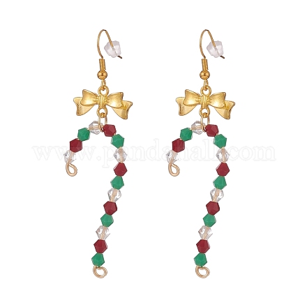 Glass Christmas Candy Cane with Alloy Bowknot Dangle Earrings EJEW-JE04971-03-1