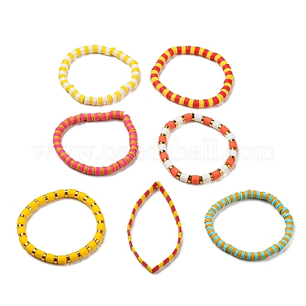 7pcs 7 style argile polymère heishi surfeur bracelets extensibles ensemble BJEW-SW00088-02-1