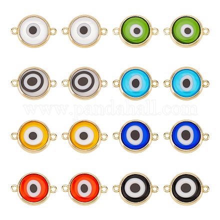 DICOSMETIC 16Pcs Evil Eye Connector Charms Lampwork Brass Connector Bead Charms Flat Round Links Charms Double Side Evil Eye Pendant for Bracelet Necklace Jewelry Making Crafts KK-DC0001-83-1