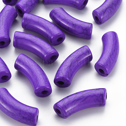 不透明なクラックルアクリルビーズ  カーブチューブ  暗紫色  36x13.5x11.5mm  穴：4mm  約148個/500g MACR-S372-001N-011-1
