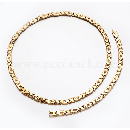 304 Stainless Steel Rhinestone Link Chain Necklaces & Bracelets Jewelry Sets SJEW-E056-11G-1
