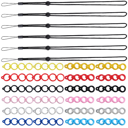 GORGECRAFT 54Pcs Anti-Lost Necklace Lanyard Set Including 48Pcs 12 Styles Silicone Rubber Rings with Adjustable Black Rubber Lanyard String Strap Pendant Holder for Pens Key-Ring Office Sport 8mm 13mm DIY-GF0008-38C-1