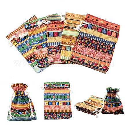 Tela estilo bolsas bolsas de embalaje de cordón étnicos ABAG-R006-10x14-01-1
