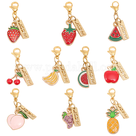 CHGCRAFT 10Pcs 10Styles Fruit Theme Charms Alloy Enamel Pendant Decorations with Brass Word Love Charm Lobster Claw Clasps for DIY Jewelry Making Gift Accessories Necklace Keychain Bracelet HJEW-CA0001-44-1