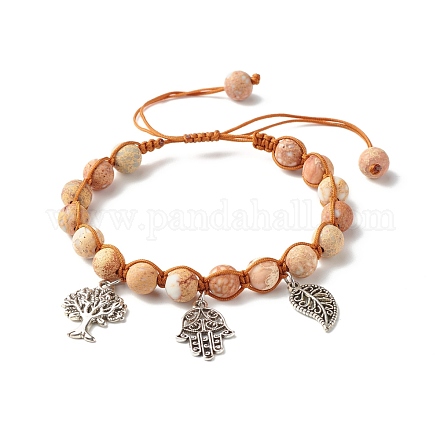 Bracelet de perles tressées en jaspe impérial naturel rond pour hommes femmes BJEW-JB06902-1