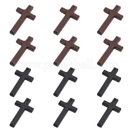 CHGCRAFT 12Pcs 2 Colors Cross Shape Wooden Dyed Big Pendants for DIY Necklace Bracelet Earring Jewelry Craft Making WOOD-CA0001-68-1