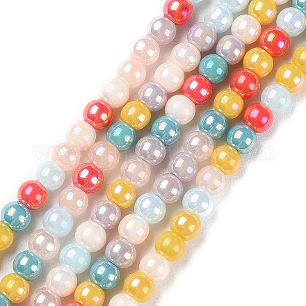 Opaque Electroplate Glass Beads Strands GLAA-P056-4mm-A01-1