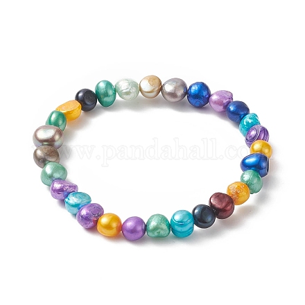 Braccialetto elasticizzato con perline di perle naturali tinte per donna BJEW-JB09189-02-1