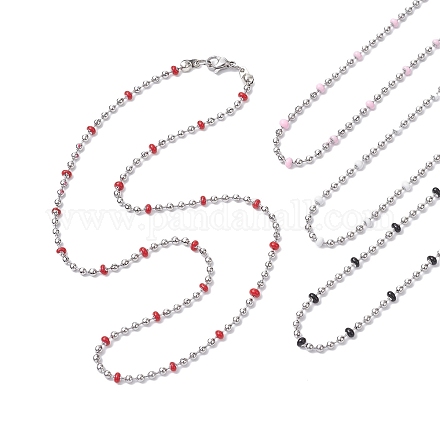 304 Edelstahl-Emaille-Kugelketten-Halskette für Damen NJEW-JN04542-1