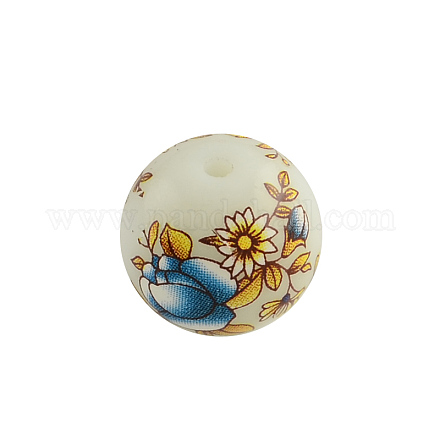 Flower Picture Glass Beads GFB-R004-14mm-08-1
