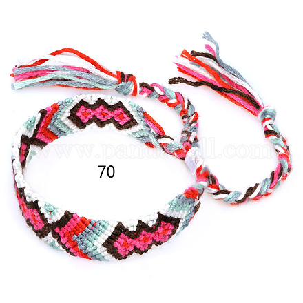 コットン編みひし形コードブレスレット  女性のためのエスニック部族の調節可能なブラジルのブレスレット  フクシア  5-7/8~14-1/8インチ（15~36cm） FIND-PW0013-003A-70-1