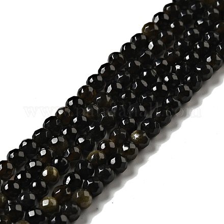 Naturale lucentezza dorata perle di ossidiana fili G-P476-01A-04-1