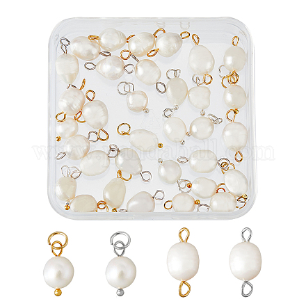 SUPERFINDINGS 40Pcs Imitation Pearl Pendant Connectors 4 Styles Natural Freshwater Pearl Bead Links with Jump Rings Irregular Shape Pearl Charms for Necklace Bracelet Jewelry Making FIND-FH0005-52-1