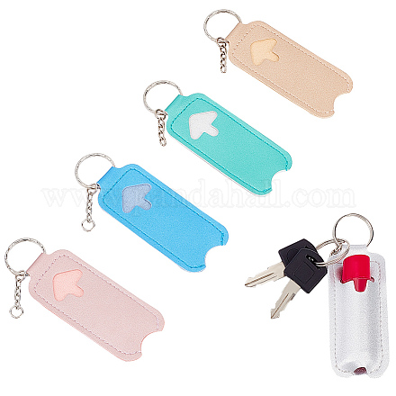 WADORN 5 Colors PU Leather Sleeve Chapstick Pouch Keychain AJEW-WR0001-37-1