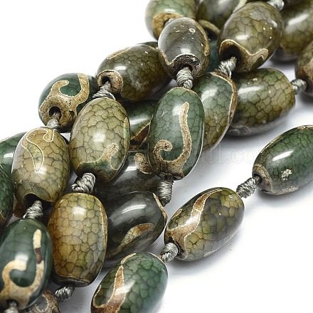 Brins de perles dzi à motif ruyi de style tibétain TDZI-O003-25B-1