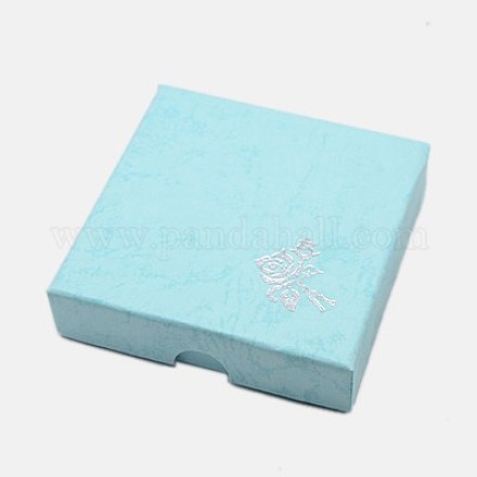 厚紙のブレスレットボックス  内部のスポンジ  バラの花の模様  正方形  淡いターコイズ  90x90x22~23mm CBOX-G003-14C-1