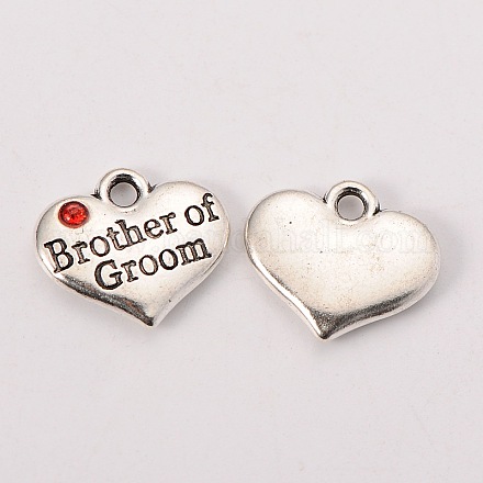 Wedding Party Supply Antique Silver Alloy Rhinestone Heart Carved Word Brother of Groom Wedding Family Charms X-TIBEP-N005-26B-1