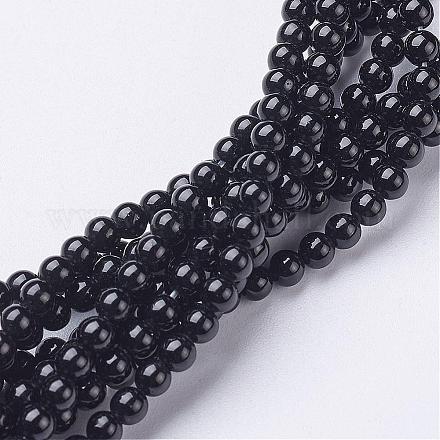 Natürlicher schwarzer Onyx runde Perlenstränge GSR3mmC097-1