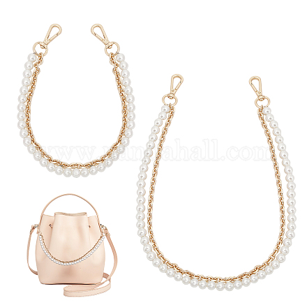 Chgcraft 2pcs 2 style en plastique imitation perle perlée double brin poignées de sac DIY-CA0005-94-1