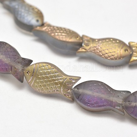 Frosted Electroplate Glass Fish Beads Strands EGLA-M001-C02-1