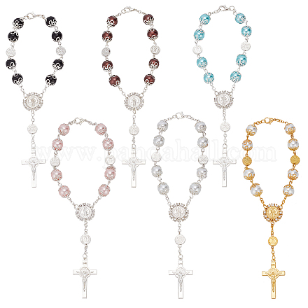 Gomakerer Set di braccialetti con perline di rosario di perle di vetro 6 pz. 6 colori BJEW-GO0001-01-1