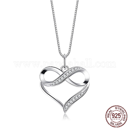 Collier avec pendentif cœur et infini en argent sterling plaqué rhodium 925 avec zircons cubiques transparents pour femme NJEW-BB72242-A-1