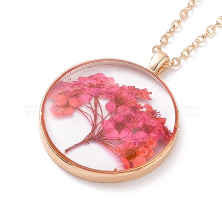 Dry Pressed Real Flower Resin Pendant Necklace X-NJEW-G088-01KCG-03-1
