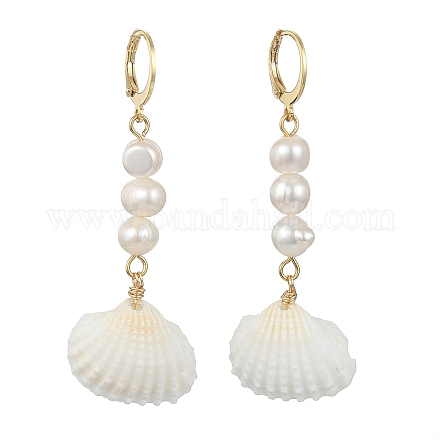 Boucles d'oreilles pendantes en perles naturelles et coquillages en forme de coquille pour femmes EJEW-TA00302-1