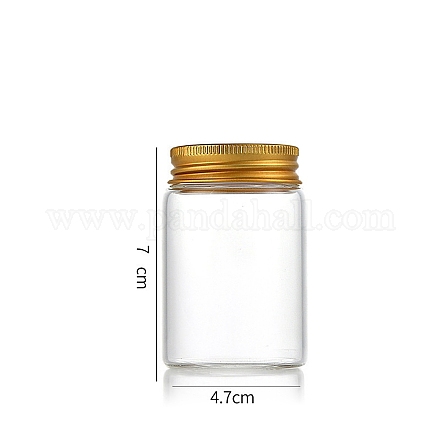 コラムガラススクリュートップビーズ貯蔵チューブ  アルミニウム製の口が付いた透明なガラス瓶  ゴールドカラー  4.7x7cm  容量：90ml（3.04fl.oz） CON-WH0086-094C-02-1